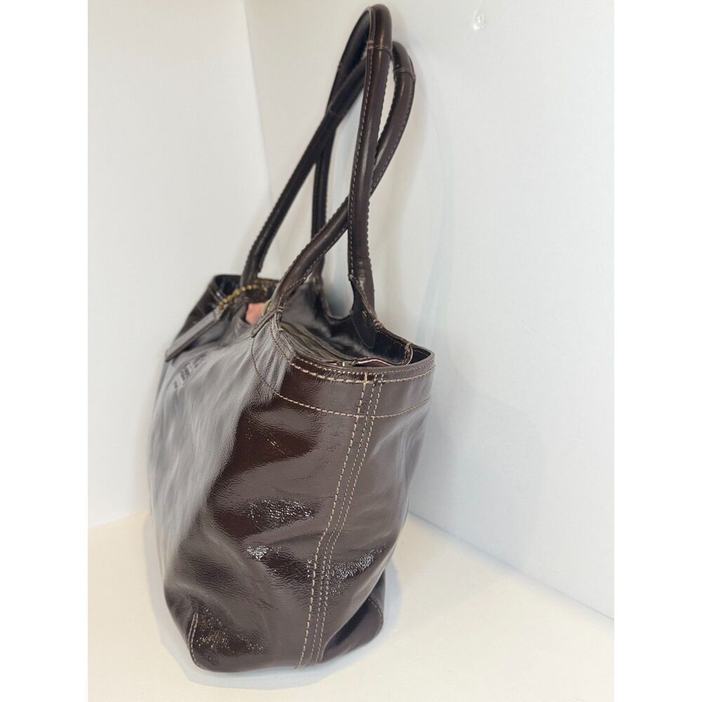 Coach Bleeker 12362 Dark Brown Patent Leather Shoulder Bag Tote Y2K Large - Picture 3 of 11